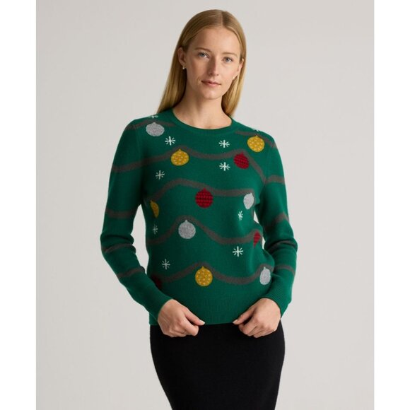 Quince Size XL 100% Mongolian Cashmere Green Holiday Knit Sweater Christmas - Picture 2 of 11